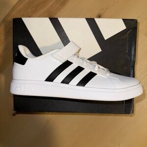 Adidas Kids White and Black Striped Sneakers